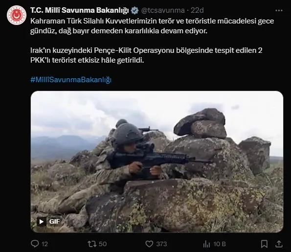 MSB açıkladı: Irak'ın kuzeyinde 2 terörist etkisiz hale getirildi-1