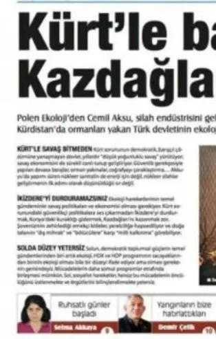 PKK paçavrası gazete Türkiye'yi Kaz Dağları'nı yakmakla tehdit etti