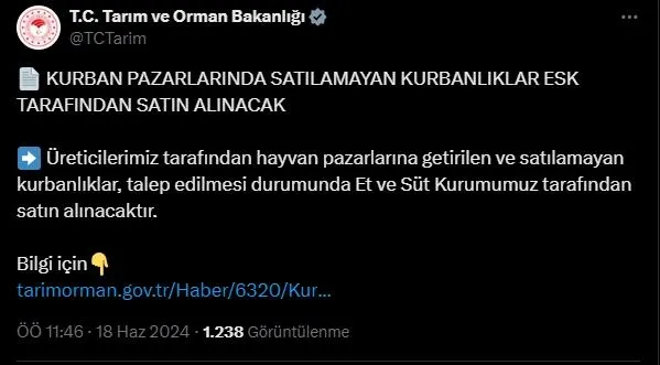Tarım ve Orman Bakanlığı açıkladı: Kurban pazarlarında satılamayan kurbanlıklar ESK tarafından satın alınacak-2