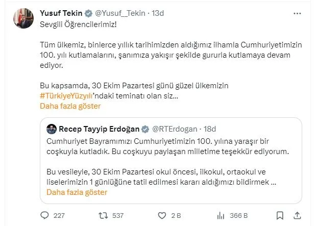 baskan-erdogan-cumhuriyet-bayrami-kutlamalari-sonrasi-duyurdu-okullara-100-yil-tatili-1698607163658.jpeg Başkan Erdoğan Cumhuriyet Bayramı kutlamaları sonrası duyurdu! Okullara '100. yıl' tatili-3