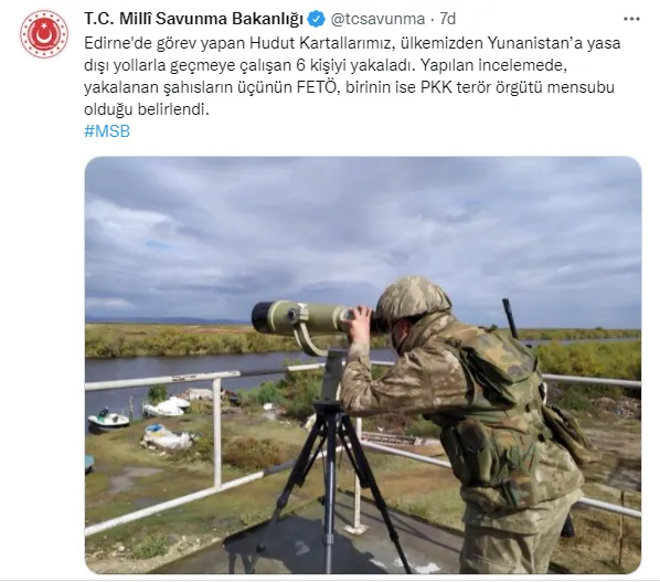 Son dakika: MSB: Yunanistan'a kaçmak isteyen 6 FETÖ ve PKK'lı yakalandı-1