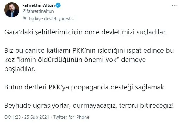 iletisim-baskani-fahrettin-altundan-ozgur-ozelin-skandal-gara-aciklamasina-tepki-durmayacagiz-teroru-bitirecegiz-1614206909485.jpg İletişim Başkanı Fahrettin Altun'dan Özgür Özel'in skandal 'Gara' açıklamasına tepki: Durmayacağız terörü bitireceğiz-2