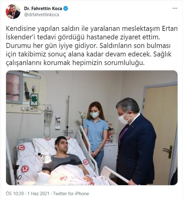 Doktor Ertan İskender hastası tarafından bıçakla yaralanmıştı: Sağlık Bakanı Fahrettin Koca'dan anlamlı ziyaret-2
