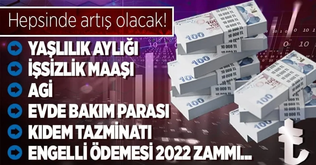 yaslilik ayligi issizlik maasi agi evde bakim parasi kidem tazminati engelli odemesi 2022 zammi hepsinde patlama yasanacak takvim