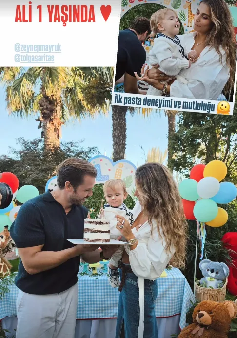 1789892392585.png Tolga Sarıtaş ve Zeynep Mayruk'un oğlu minik Ali 1 yaşına bastı! Orman konseptli renkli kutlama-6