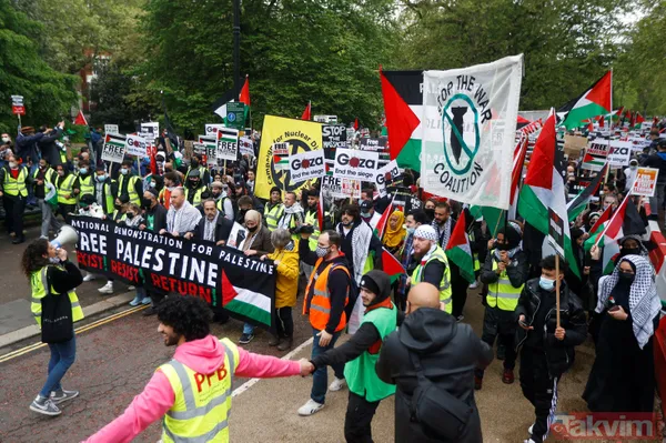 SON DAKİKA: Filistinlilerin katledilmesi protesto ediliyor! Binler Londra'da İsrail Büyükelçiliği'ne yürüyor - 49