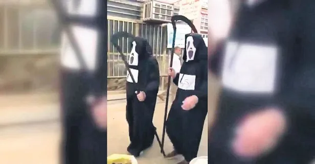 İran'da belediye çalışanlarından ilginç 'Coronavirüs' önlemi: 'Azrail' kostümleri ile sokağa çıktılar