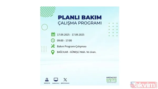 17 Eylül 2025 elektrik kesintisi bildirimi: İstanbul'da elektrik kesintisi olacak ilçeler hangileri? BEDAŞ mahalle mahalle listeledi - 17