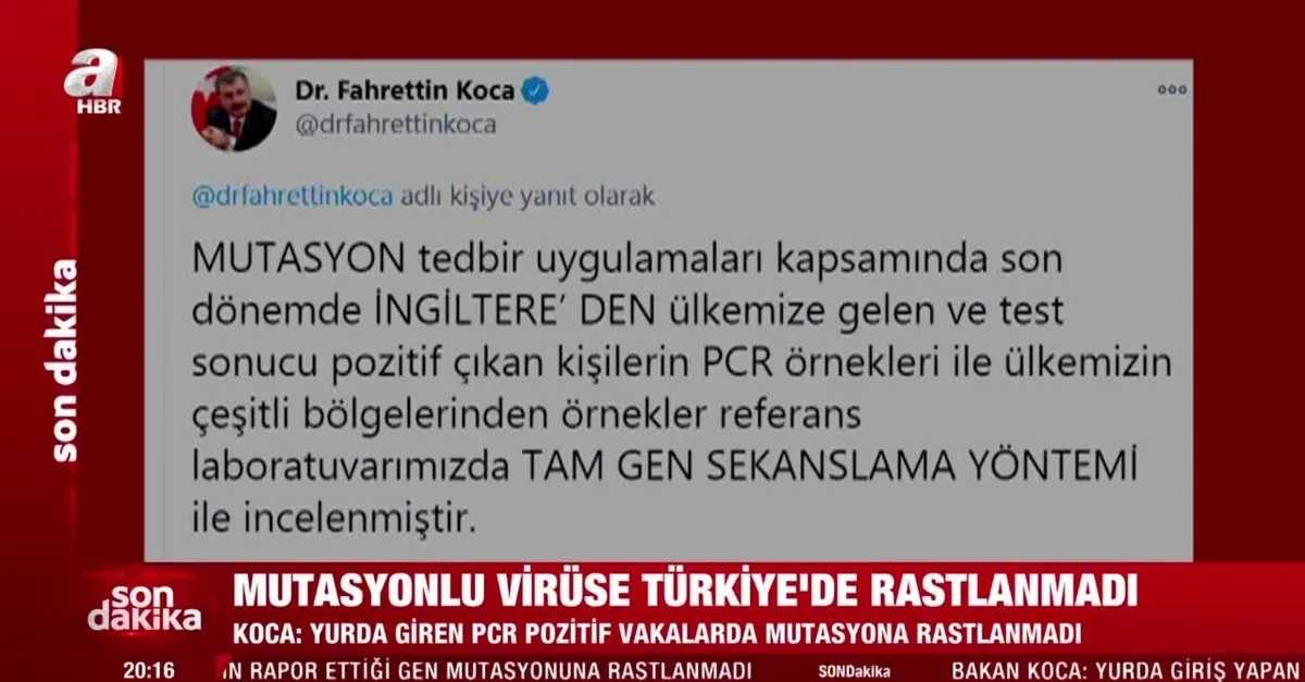 Son Dakika Saglik Bakani Fahrettin Koca Yurda Giren Vakalardan Ingiltere Nin Rapor Ettigi Gen Mutasyonuna Rastlanamamistir Takvim