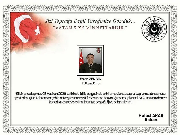 Son dakika: Bakan Akar'dan şehit Piyade Uzman Onbaşı Ercan Zengin için başsağlığı mesajı-1