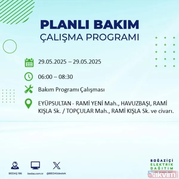 Bedaş 29 Mayıs İstanbul Elektrik Kesintisi
