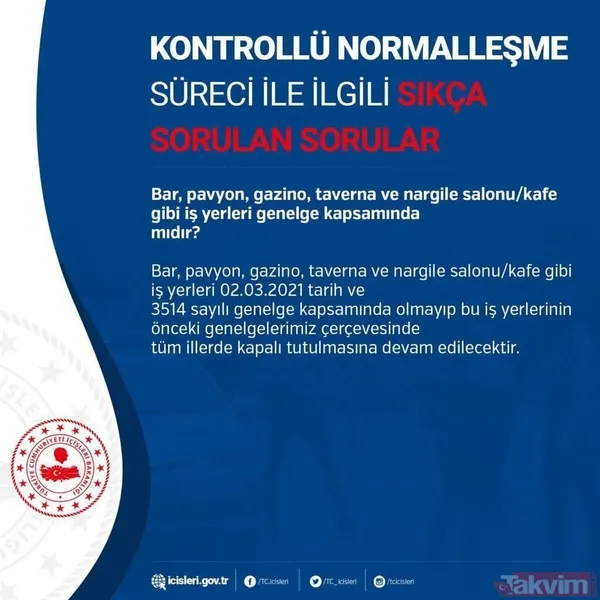 Bar, pavyon, gazino, taverna ve nargile salonu/kafe gibi iş yerleri genelge kapsamında mıdır? Bar, pavyon, gazino, taverna ve nargile salonu/kafe gibi iş...