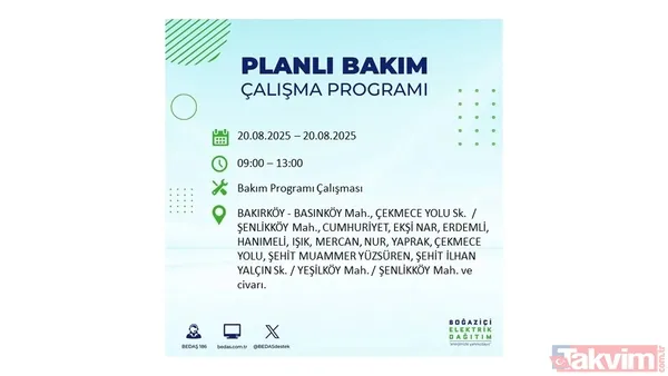 ⚫20 Ağustos 2025 İstanbul'da Elektrik Kesintisi Yaşanacak İlçe Ve Mahalleler