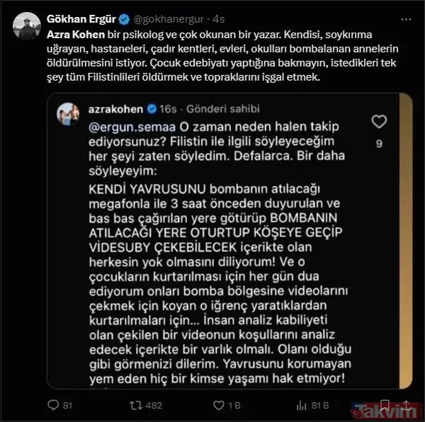 "Filistinliler çocuklarını bilerek bombalatıyor" diyen Azra Kohen yine İsrail'i akladı! Aileden gelen soykırım şakşakçılığı ve Yahudi bağları - 8