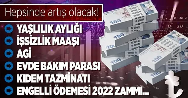 Yaşlılık aylığı, işsizlik maaşı, AGİ, evde bakım parası, kıdem tazminatı, engelli ödemesi 2022 zammı... Hepsinde patlama yaşanacak!