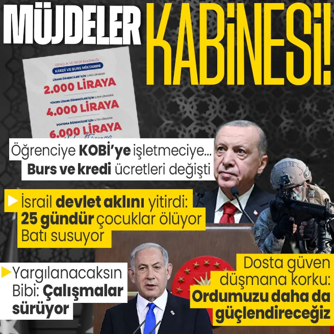 Başkan Erdoğandan kabine sonrası kritik açıklamalar! Öğrencilere burs KOBİlere kredi müjdesi: İsrail ve Batıya sert tepki