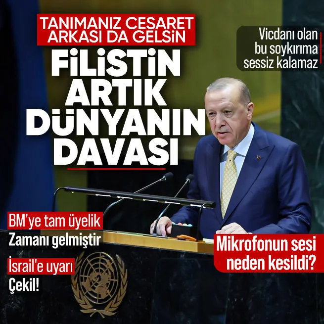 Başkan Erdoğan BM kürsüsünde Gazzenin sesi oldu! Vicdanı olan Gazzeye sessiz kalamaz | Mikrofon sesi neden kesildi? İletişim Başkanlığı açıkladı