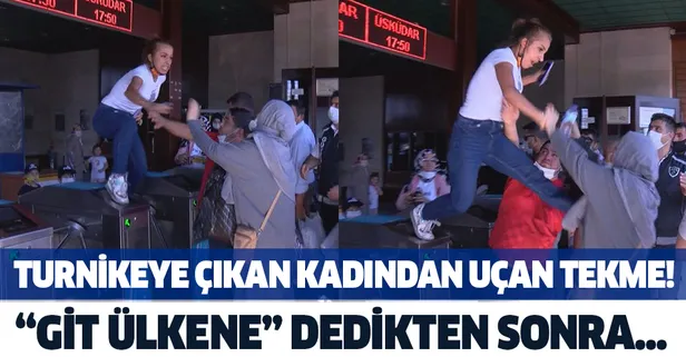 Eminönü vapurunda ortalık savaş alanına döndü! Turnikelere çıkan kadın uçan tekme attı...