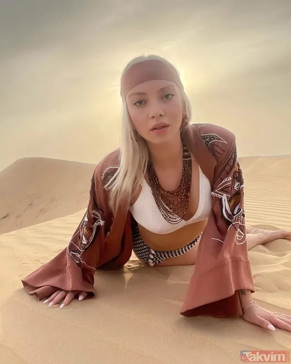 Ece Seçkin'in çöl pozları sosyal medyayı salladı! Abu Dhabi'ye giden Ece'yi görenler: "Çöl kraliçesi buraları yıktı geçti" - 7