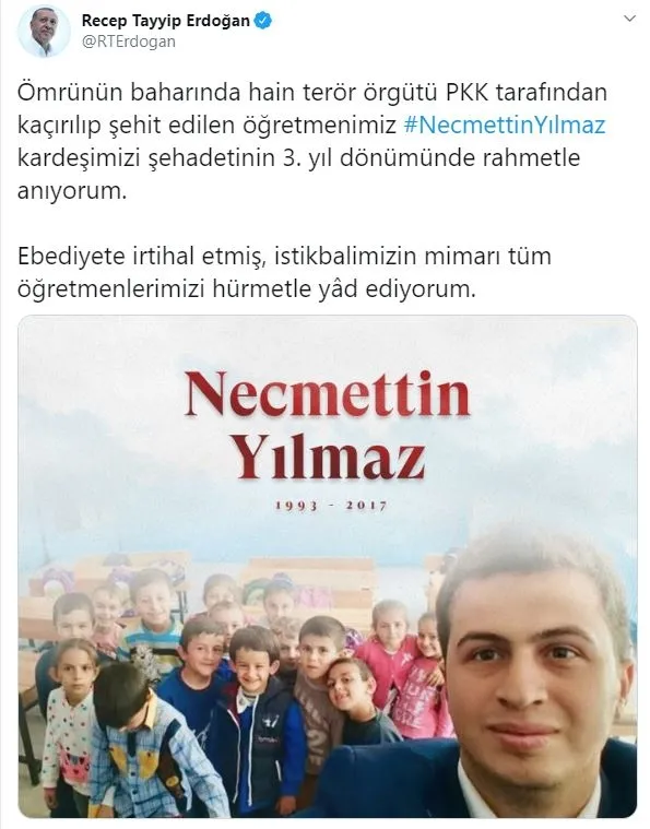 baskan-erdogandan-3-yil-once-pkk-saldirisinda-sehit-olan-ogretmen-necmettin-yilmaz-icin-anlamli-paylasim-1592405472984.jpg Başkan Erdoğan'dan 3 yıl önce PKK saldırısında şehit olan öğretmen Necmettin Yılmaz için anlamlı paylaşım-1