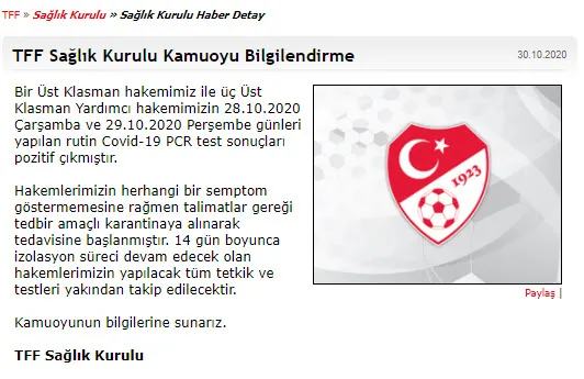Türkiye Futbol Federasyonu açıkladı: 4 hakemin koronavirüs testi pozitif | SON DAKİKA-2