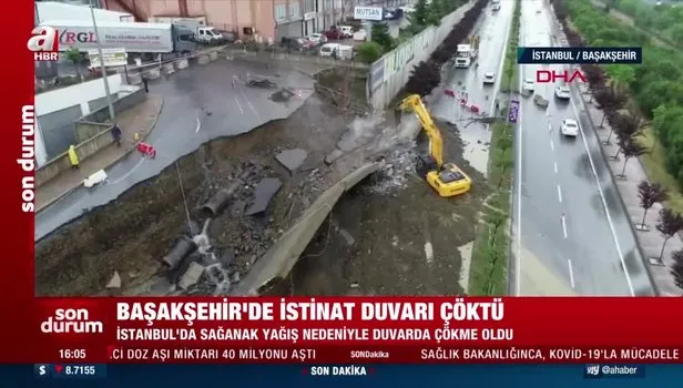 SON DAKİKA! İstanbul Başakşehir'de yol ve istinat duvarı çöktü