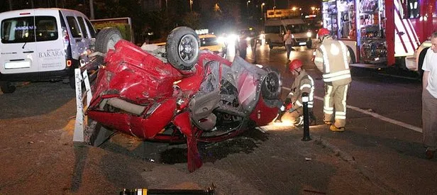 Beşiktaş’ta feci kaza! Otomobil takla attı