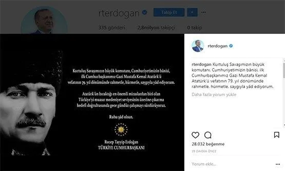 Cumhurbaşkanı Erdoğan'dan Instagram ve Twitter'dan '10 Kasım' mesajı-2