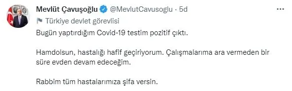 Son dakika: Dışişleri Bakanı Mevlüt Çavuşoğlu koronavirüs testinin pozitif olduğunu açıkladı-1