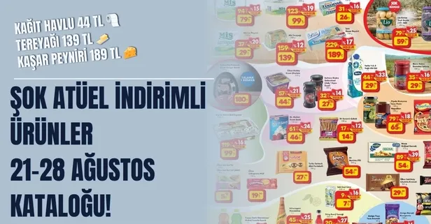 Kağıt Havlu 44 TL 🧻 ŞOK ATÜEL-İNDİRİMLİ ürünler 21-28 Ağustos kataloğu! Tereyağı 139 TL 🧈, Kaşar Peyniri 189 TL 🧀...