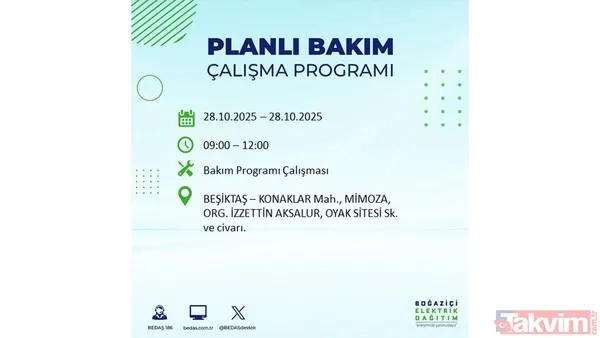 28 Ekim 2025 elektrik kesintisi yaşanacak ilçe, mahalle ve sokaklar