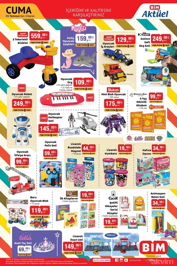 🔸3 Tekerlekli Bisiklet 559 Tl 🔸Oyuncak Org 109 Tl 🔸İlk Kitaplarım 19.50 Tl 🔸Asalı Taç Seti 59 Tl