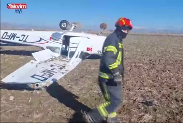 Denizli'de uçak kazası! Ters döndü: 1 yaralı
