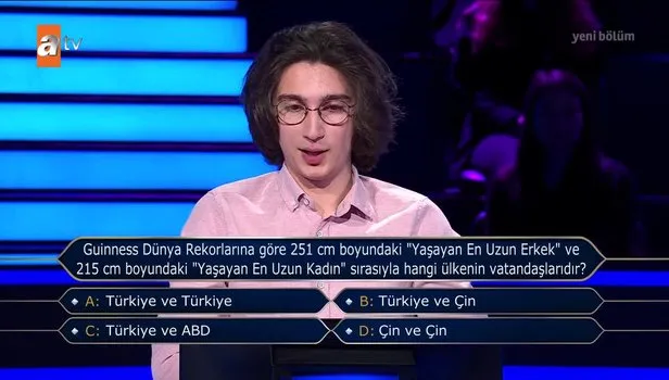 Kim Milyoner Olmak İster’e damga vuran ‘’Yaşayan en uzun erkek ve kadın’’ sorusu! Cevabı gören şaştı kaldı…