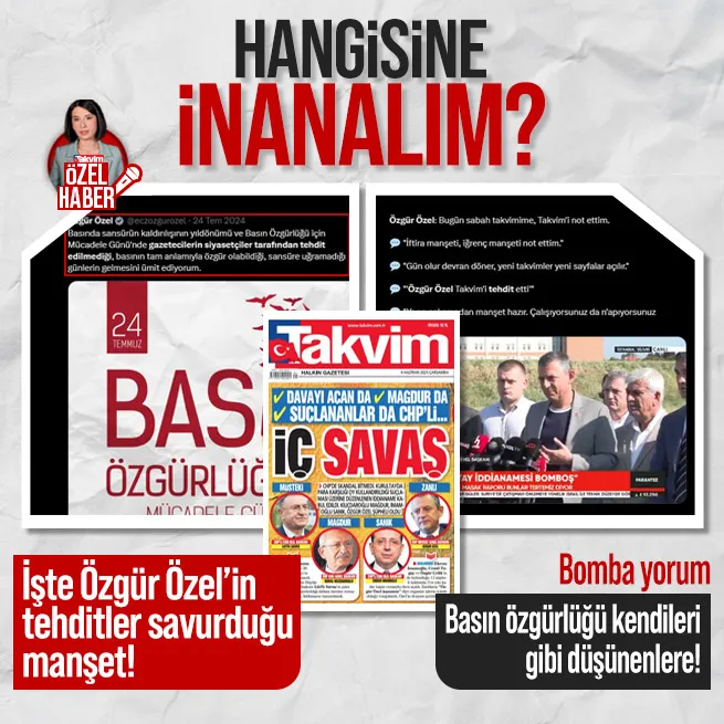 İşte Özgür Özelin tehditler savurduğu Takvim manşeti! Bir yıl önce yaptığı basın özgürlüğü paylaşımı gündemde!