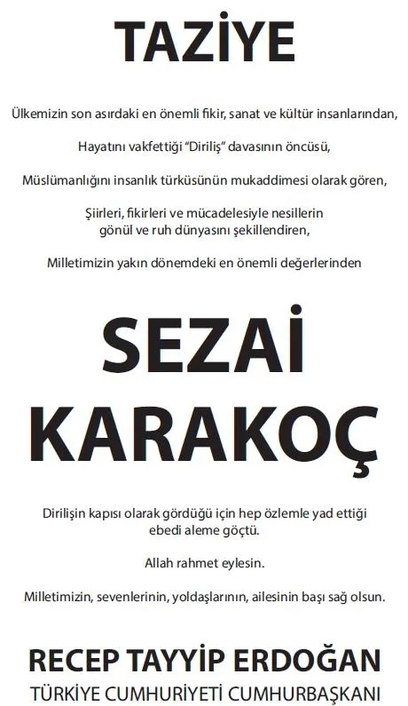 Son dakika: Başkan Erdoğan'dan Sezai Karakoç için başsağlığı mesajı-3