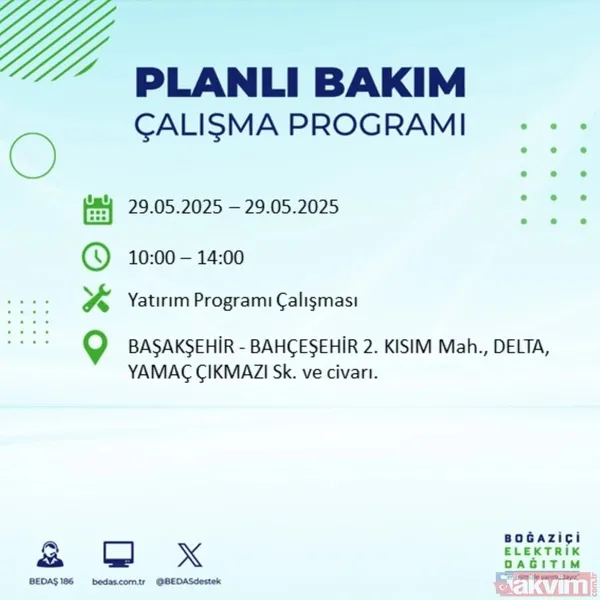 Bedaş 29 Mayıs İstanbul Elektrik Kesintisi