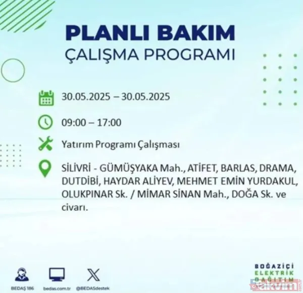 Bedaş | 30 Mayıs İstanbul Elektrik Kesintisi