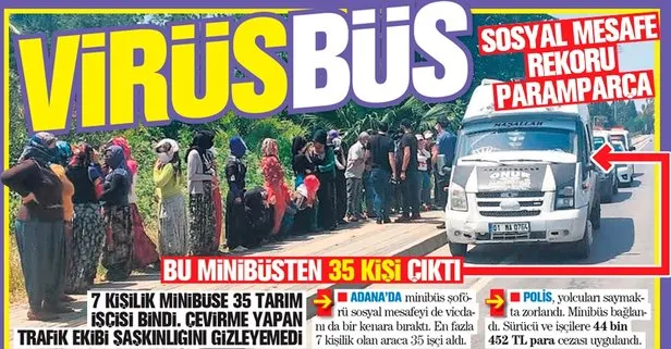 Adana’da sosyal mesafe hiçe sayıldı bir minibüsten 35 kişi çıktı