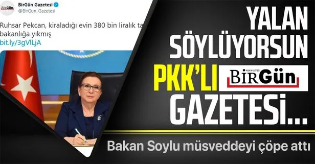 İçişleri Bakanı Süleyman Soylu’dan BirGün’e yalanlama: PKK’lı Birgün Gazetesi yalan söylüyorsun