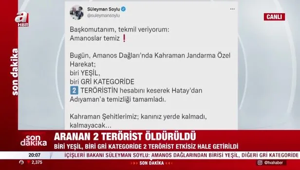 Son dakika: İçişleri Bakanlığı duyurdu! Biri yeşil, biri gri kategoride 2 terörist etkisiz hale getirildi