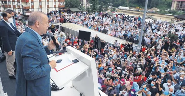 Başkan Recep Tayyip Erdoğan, sel bölgesi Rize’de uyarı yaptı! Ne olur yamaçlara 5-10 katlı binalar yapmayın