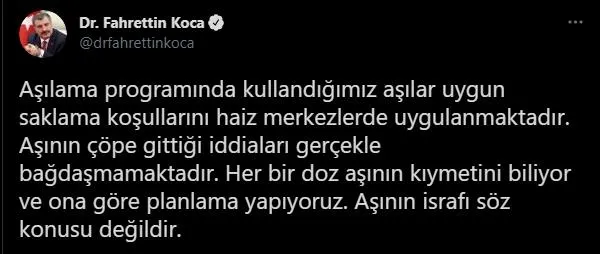SON DAKİKA: Sağlık Bakanı Fahrettin Koca'dan o iddialara net cevap: Aşının israfı söz konusu değil-1