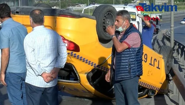 İstanbul Küçükçekmece’de korkunç kaza! Zincirleme kazada taksi takla attı…