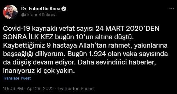 29 Nisan 2022 koronavirüs vaka sayıları belli oldu! Vefat sayısı 2 yıl sonra 10'un altına düştü...-1