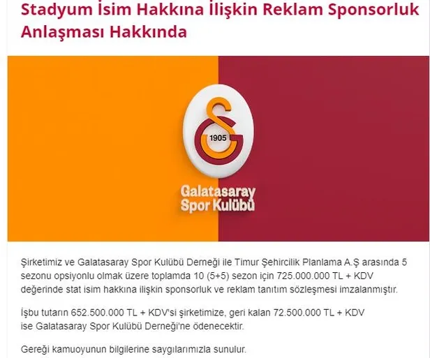 Son dakika: Galatasaray stadyum isim hakları için yeni sponsorunu açıkladı! 725 milyon TL, 5+5 yıllık sözleşme...-4