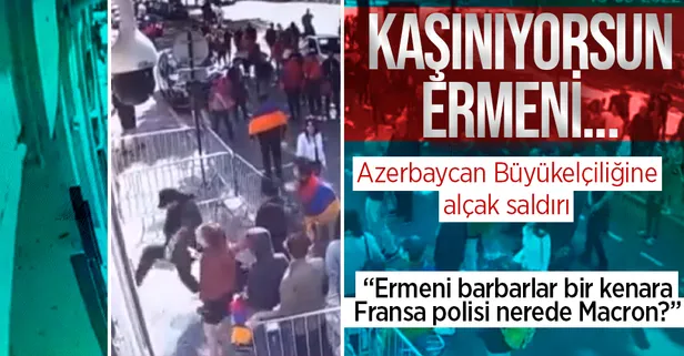 Fransa polisi göz yumdu, Ermeniler Azerbaycan Büyükelçiliğine saldırdı! Elçilik çalışanı tek başına saldırganları engelledi