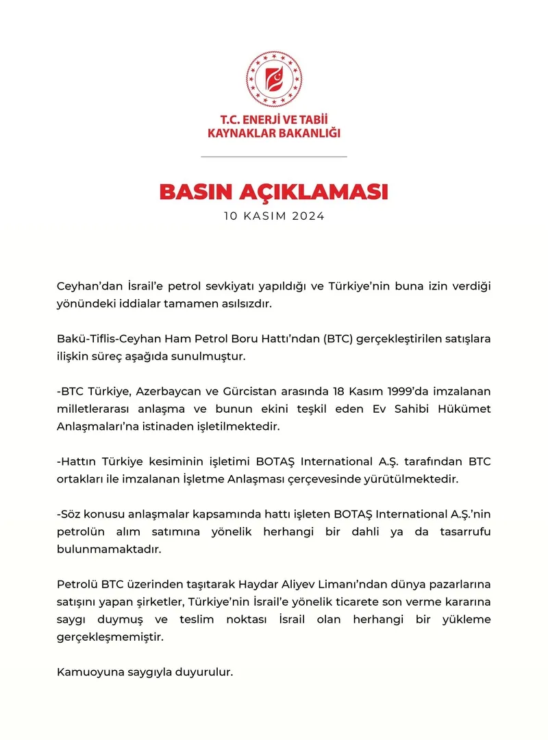 Enerji ve Tabii Kaynaklar Bakanlığı açıkladı: İsrail’e "petrol sevkiyatı" yalanı çöktü!-1