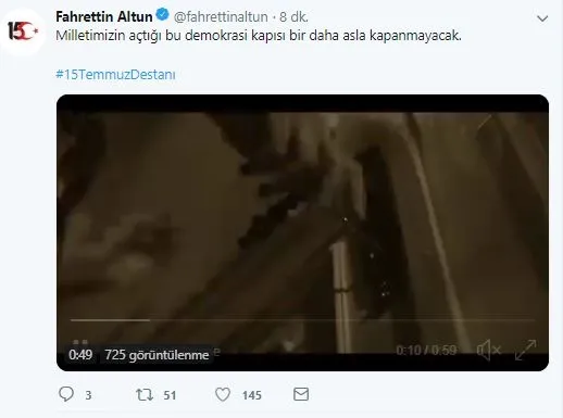 Cumhurbaşkanlığı İletişim Başkanı Fahrettin Altun'dan 15 Temmuz paylaşımı-1