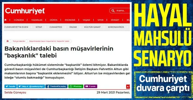 İletişim Başkanlığı, Cumhuriyet Gazetesi’nin ’basın müşavirlerinin başkanlık talebi’ haberini yalanladı: Hayal mahsulü senaryo